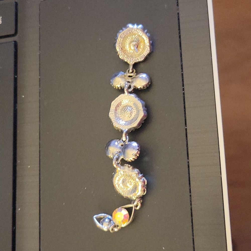 Chandelier 4" pierced dangle earrings gold clear faceted stones silver  4" EUC… - Picture 5 of 6